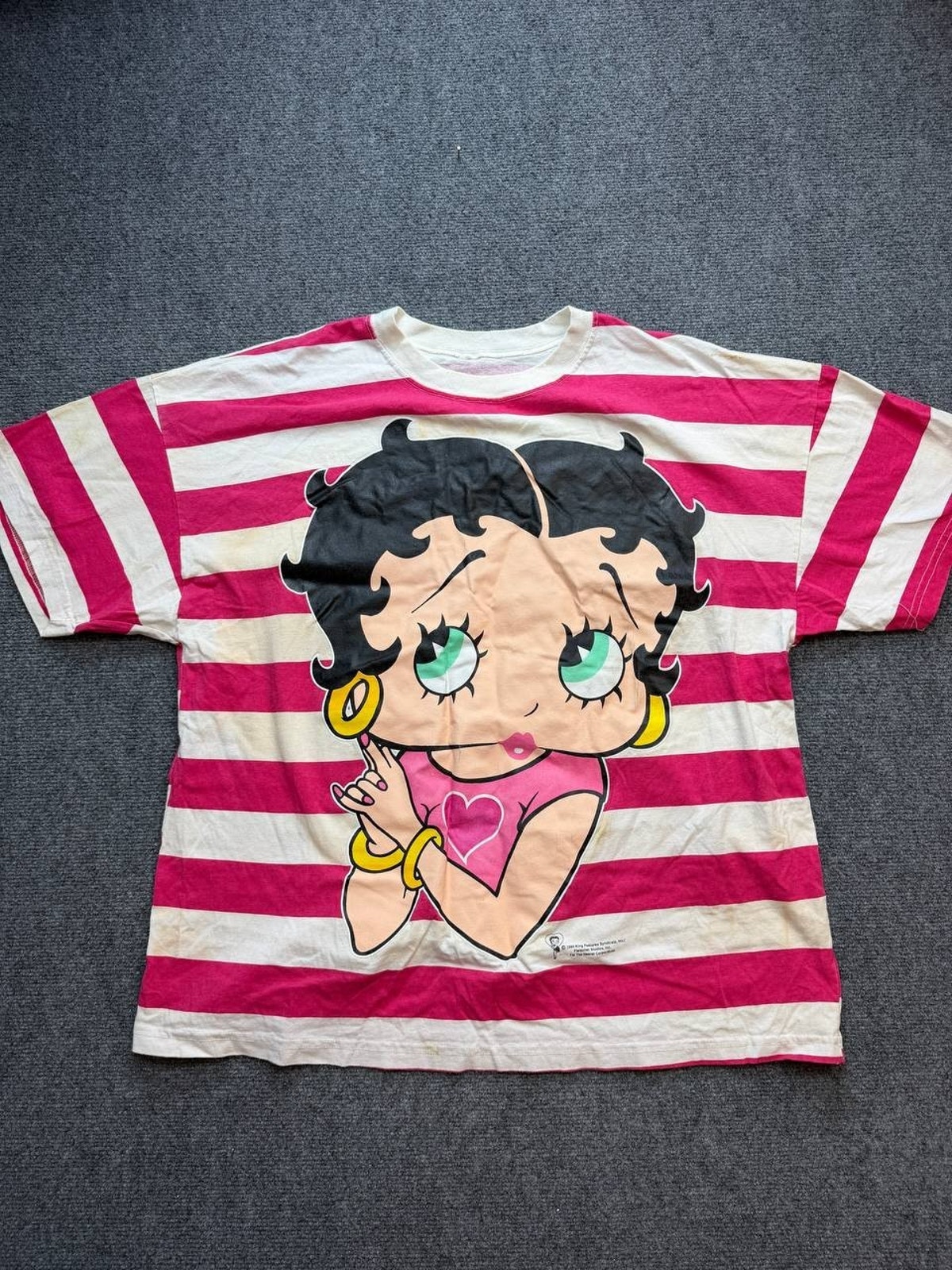 Vintage 1995 Betty Boop Striped Graphic T Shirt Pink White Xxl Usa Cartoon